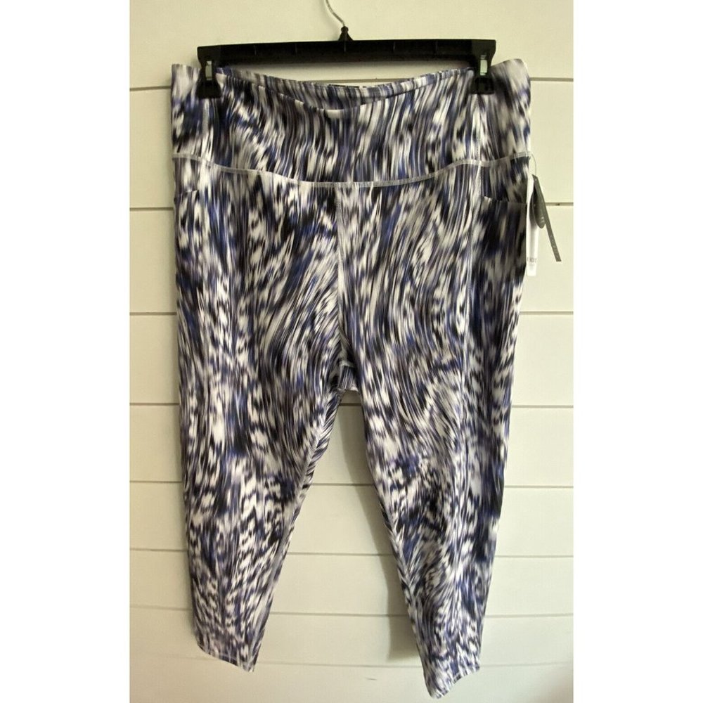 Kinesis Leggings Women's Plus Size 2X Purple High Rise Ankle Air Wave Print NWT